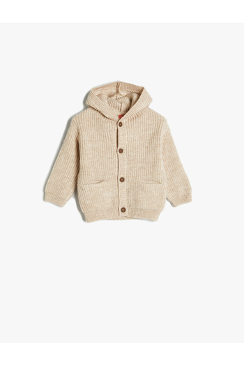 Koton Knitted Hooded Cardigan - Button Detail and Pocket Holder
