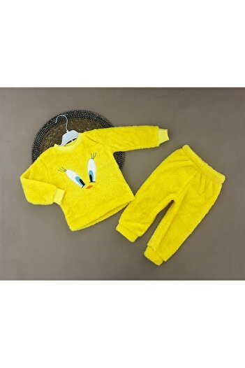 Bilge Trend Girl Boy Tweety Patterned Plush Pajama Set