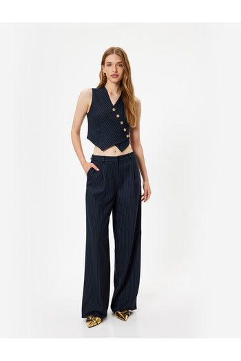 Koton Asymmetrical Double-Breasted Vest with Gold Button Detail