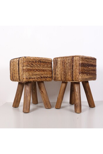 Mylamp Abaka Kare Puf & Stools-Doğal Teak Gövde 33x44x50 Cm
