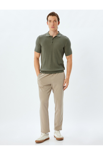 Koton Knitwear T-Shirt - Polo Neck, Basic Short Sleeve Textured Cotton