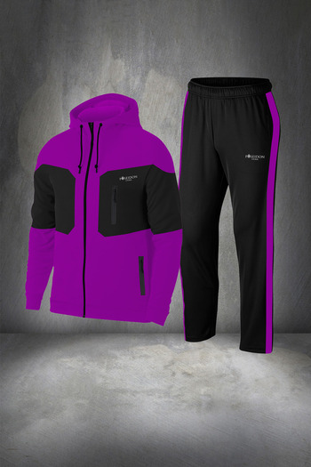 POSEIDON STORM Ανδρικό Σετ Φόρμας Μωβ Supra Combed Cotton - Άνετο, Τσέπες, Μεγάλο μέγεθος 4-10xl