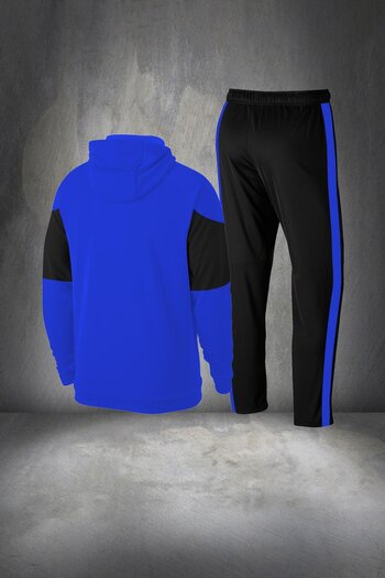 POSEIDON STORM Oversize Erkek Mavi Özel Supra Penye Kumaş Cepli Rahat İki Parça Eşofman Takımı Seti 4XL-10XL