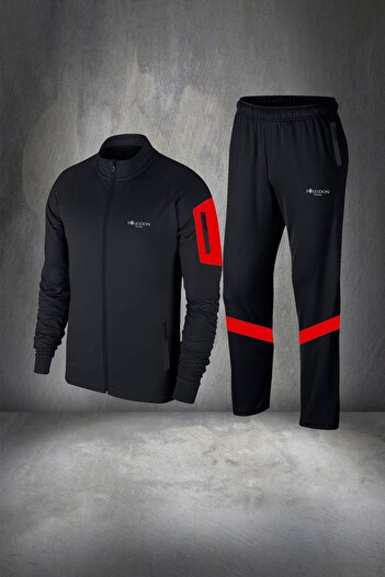 POSEIDON STORM Large Size Black Flexible and Sweatproof Tracksuit Set - Pocket Detailed, Special Supra Combed 4xl-10x