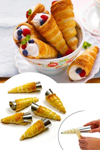RoseRoi Cornet Dough Mold Metal Inox Set Funnel Shaped Dessert Mold 6 Pieces