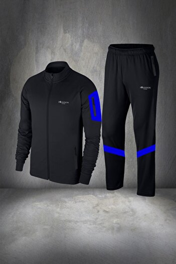 POSEIDON STORM Plus Size Men's - Black Special Supra Combed Cotton Tracksuit Set 4xl-10xl
