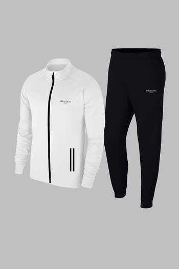 POSEIDON STORM New Series Men's White Supra Combed Cotton Sweat-Free Fabric Hooded Zip-Up Top Bottom Tracksuit Full Suit S-3
