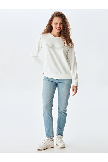 Ltb Plain Crew Neck Long Sleeve Basic Beige Sweatshirt
