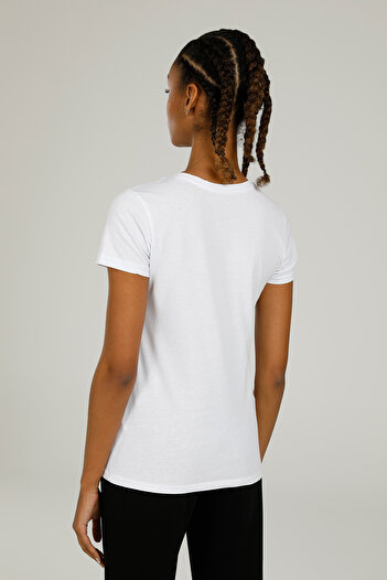 lumberjack Ct122 Basic T-shirt με λαιμόκοψη Λευκό γυναικείο κοντομάνικο μπλουζάκι