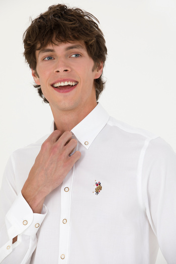 U.S. Polo Assn. Ανδρικό λευκό μακρυμάνικο πουκάμισο Basic 50271276-VR013