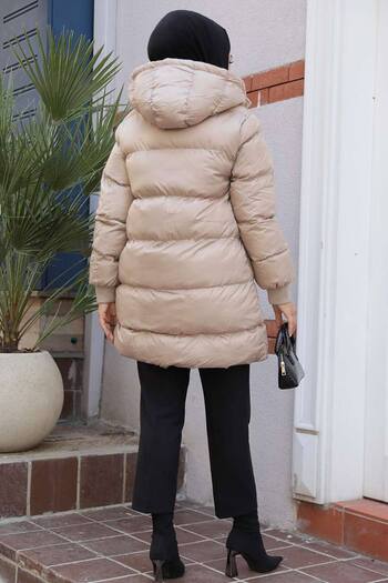 Neva Style Kapşonlu Vizon Tesettür Şişme Mont 80191V