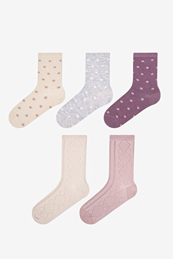 Penti Dot Jacquard 5-Piece Purple Pink Toe Seamless Socks