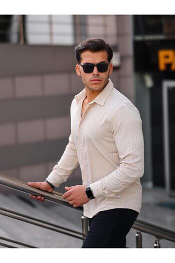Valiberta Premium Striped Velvet Shirt - Cream
