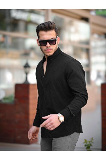Valiberta Crinkle Cotton Linen Shirt - Black