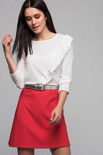 Cotton Mood 7122127 Kobe Long Sleeve Blouse with Ruffles on the Shoulders and Front Ecru