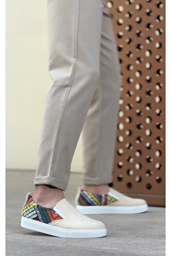 BOA BA0339 - Linen Men's Casual Shoes, Cream Colored and White Sole