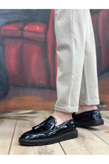 BOA Ba0005 Laceless High Sole Classic Patent Leather Belted Tasseled Men's Shoes