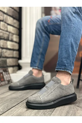 BESKAR Thick Sole Suede Double Tape Gray Black Men's Casual Shoes – Orthopedic Modern Comfort