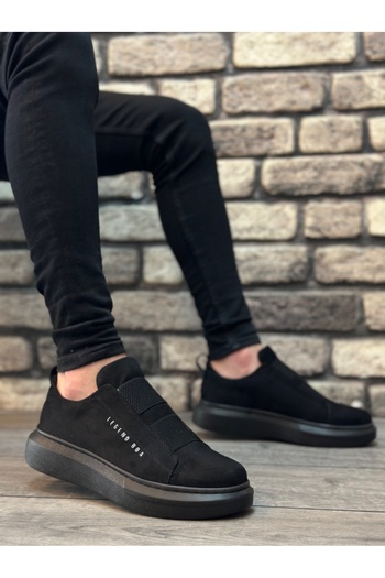 BESKAR BOA BA0307 Black Men's Shoes - Thick Suede, High Sole, Double Band