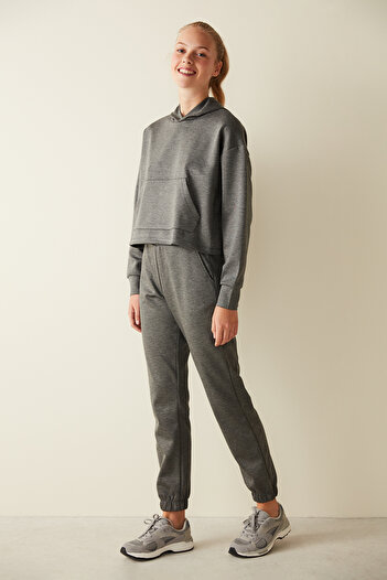 Penti Dark Gray Melange Soft Textured Hooded Kangaroo Pocket Sweatshirt