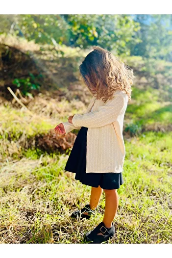 DİVİSTA Beige PatterneD Girl's CarDigan - Long Sleeve anD Button Detail