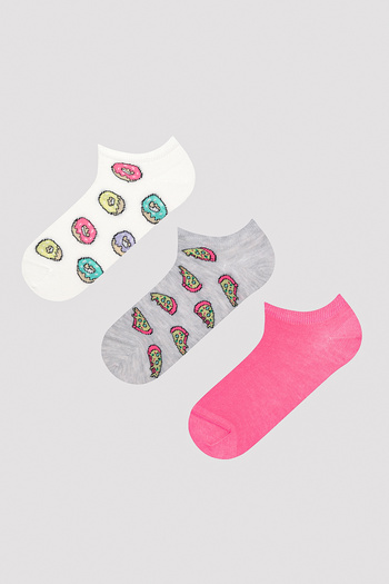 Penti White and Pink Fun Donut 3-Piece Booties Socks Set