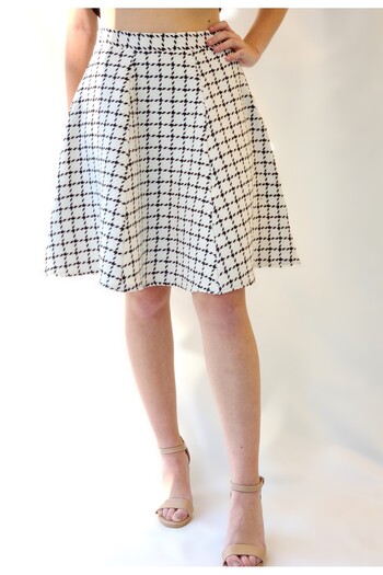 YAXİ Plaided Cream Black Patterned Six Pieces Bell Skirt