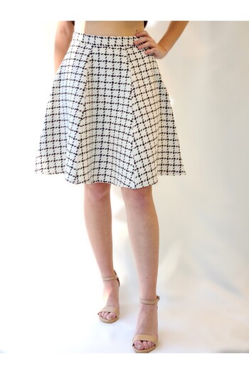 YAXİ Plaided Cream Black Patterned Six Pieces Bell Skirt