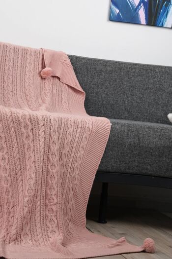 DOUX HOME Derya Knitwear Knitted Tv Blanket with 4 Pompoms 130 X 170 (Powder)