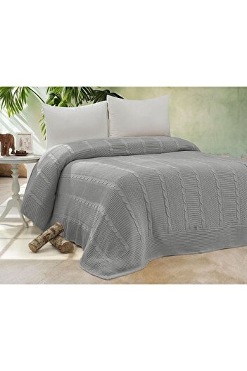 coton doux Doux Home Erguvan Knitwear Bedspread 240X260 Cm-(Gray)