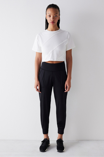 Penti White Crop T-Shirt with Stitching Detail - Short Sleeve