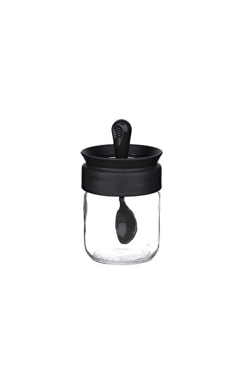 Myend 3 Pieces Black Spice Rack, Spice Rack with Glass Spoon, Spice Storage Jar with Spoon