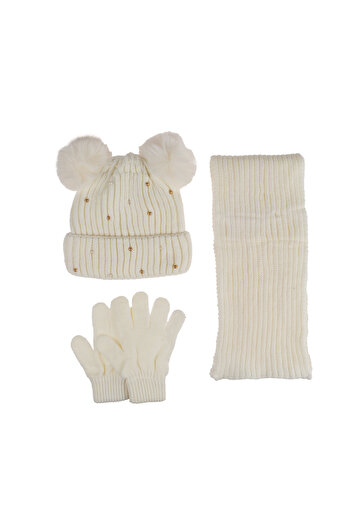 Aware Time Kitti 9-15 Years Girl's Pearl Scarf Beanie Gloves Set of 3