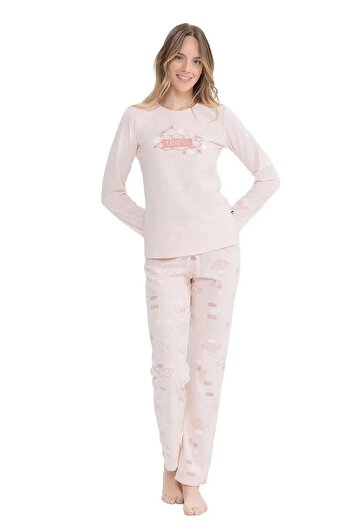 U.S. Polo Assn. U.S. Polo Assn. 17122 Yıldız Desenli Uzun Kollu Yuvarlak Yaka Pijama Takım