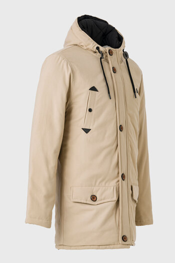 STONCS Men's Beige Gabardin Hooded Parka