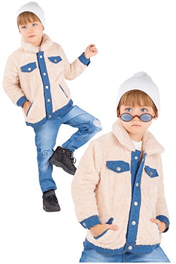 Tarz Çocuk Boy's Plush Coat Jeans Trousers Style Set