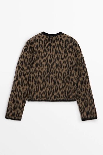 NATUFIAN STORE Women's Brown Leopard Knitwear Soft Cardigan