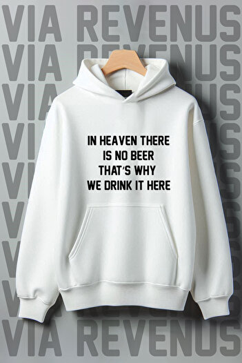 Vordevia There's No Beer in Heaven Printed - Φαρδιά φούτερ με κουκούλα τσέπης καγκουρό με 3 νήματα
