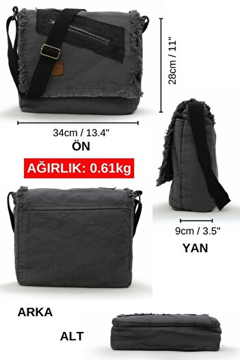 Old Cotton Cargo 7136 Robbie Grey 14 Inch Laptop Daily Shoulder School Travel Vintage Cotton Canvas Bag