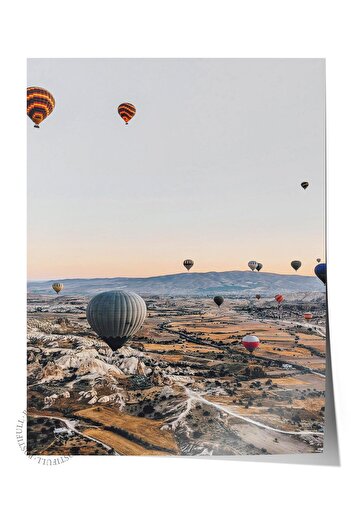 Postifull Frameless Poster, Summer Themed Painting No:134, Balloons and Sunset Photo, Orange Poster, Vertical