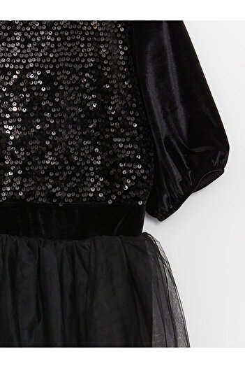 LC Waikiki Lcw Crew Neck Sequin Embroidered Girl's Dress