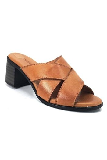 Mammamia 2365 Genuine Leather Daily Women's Slippers-Tan