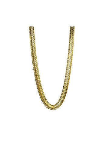 neslyaccessories Paslanmaz Çelik Üzeri 18K Altın Kaplama Kalın Yassı Yılan Zincir Kolye