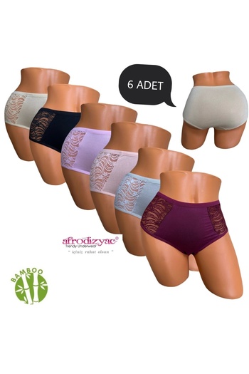 Afrodizyac Set Bato din bambus cu talie înaltă detaliat din dantelă din 6 piese (extra moale și flexibil)