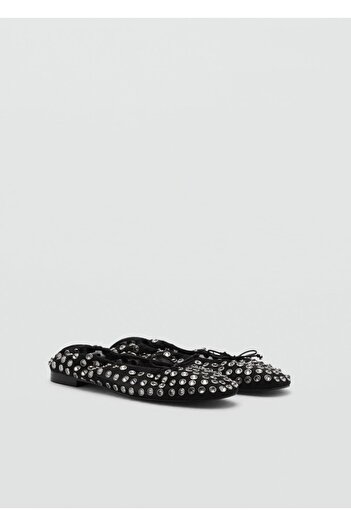 MANGO Woman Spiked Mesh Ballerinas