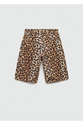 MANGO Woman Denim Bermuda Shorts with Leopard Print