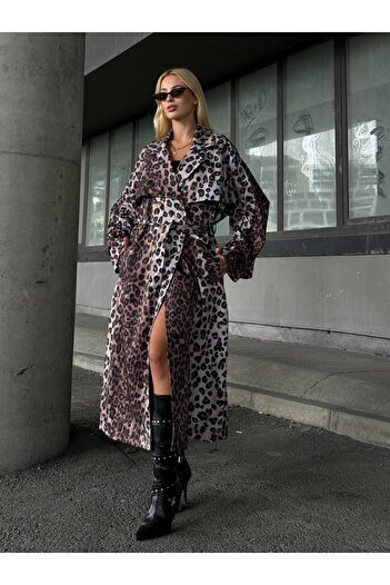 manana fashion Довгий тренч з леопардовим поясом