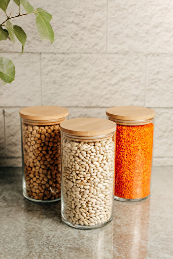 ZURİ DESİGN 1480 ml 3 Pieces Large Size Vacuum Glass Jar Set - Kitchen Organizer and Multi-Purpose