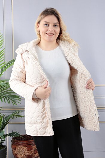 TUTveAL Collection Μαλακό γούνινο παλτό Plus Size - Rabbit Hair, Αδιάβροχο