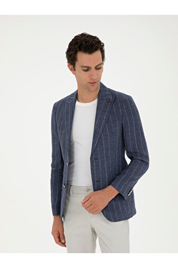 Cacharel İndigo Slim Fit %100 Keten Ceket 50284602-VR028